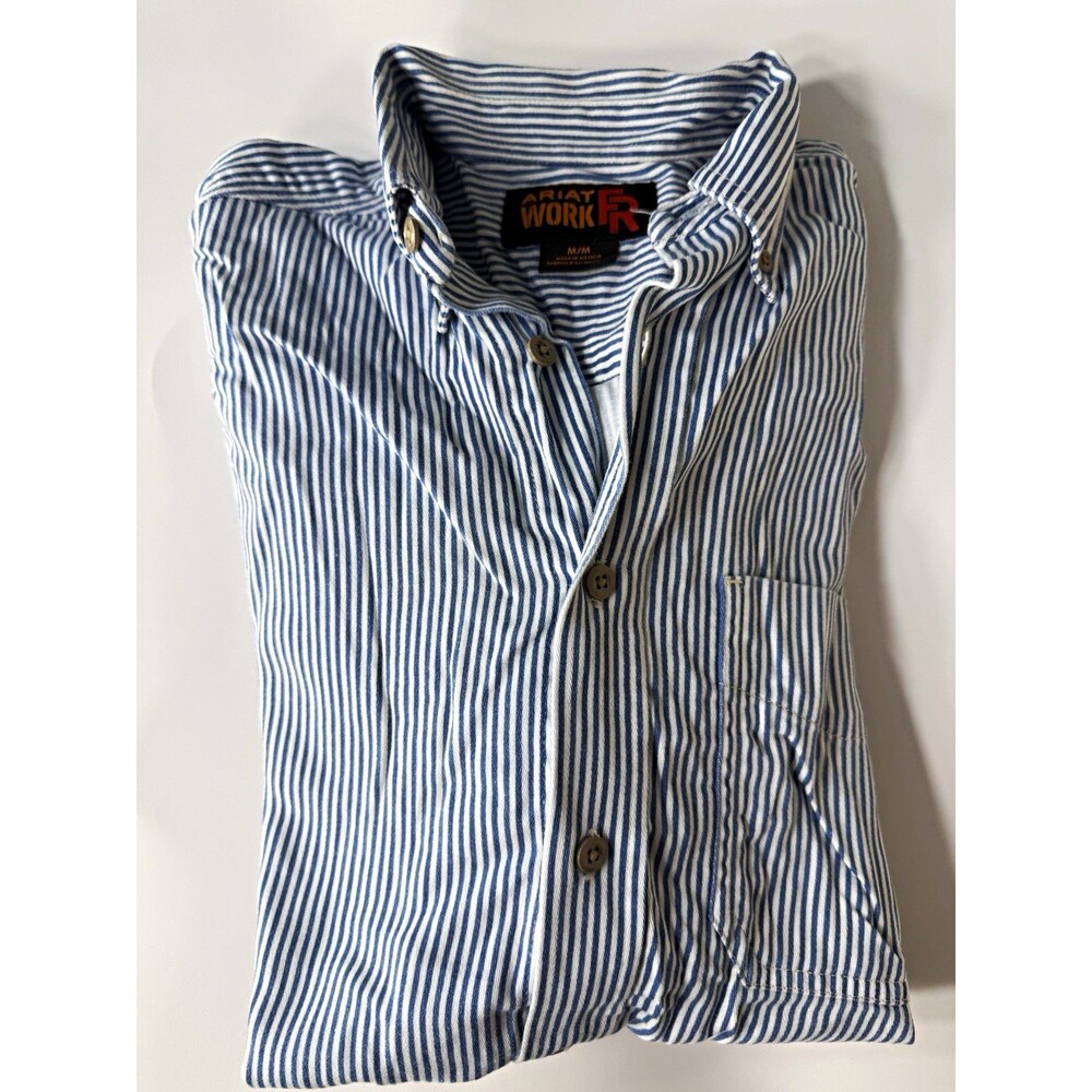 Ariat Work FR Men’s M Regular HRC2 Blue/White Striped Long Sleeve Button-Down